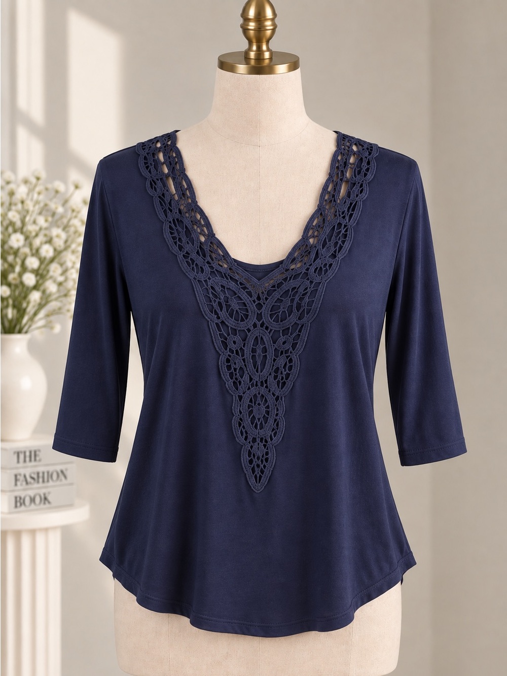 Lauren Ralph Lauren 2-Piece Navy Cotton Top & Cami Set - Lace Detail - PM - NWT